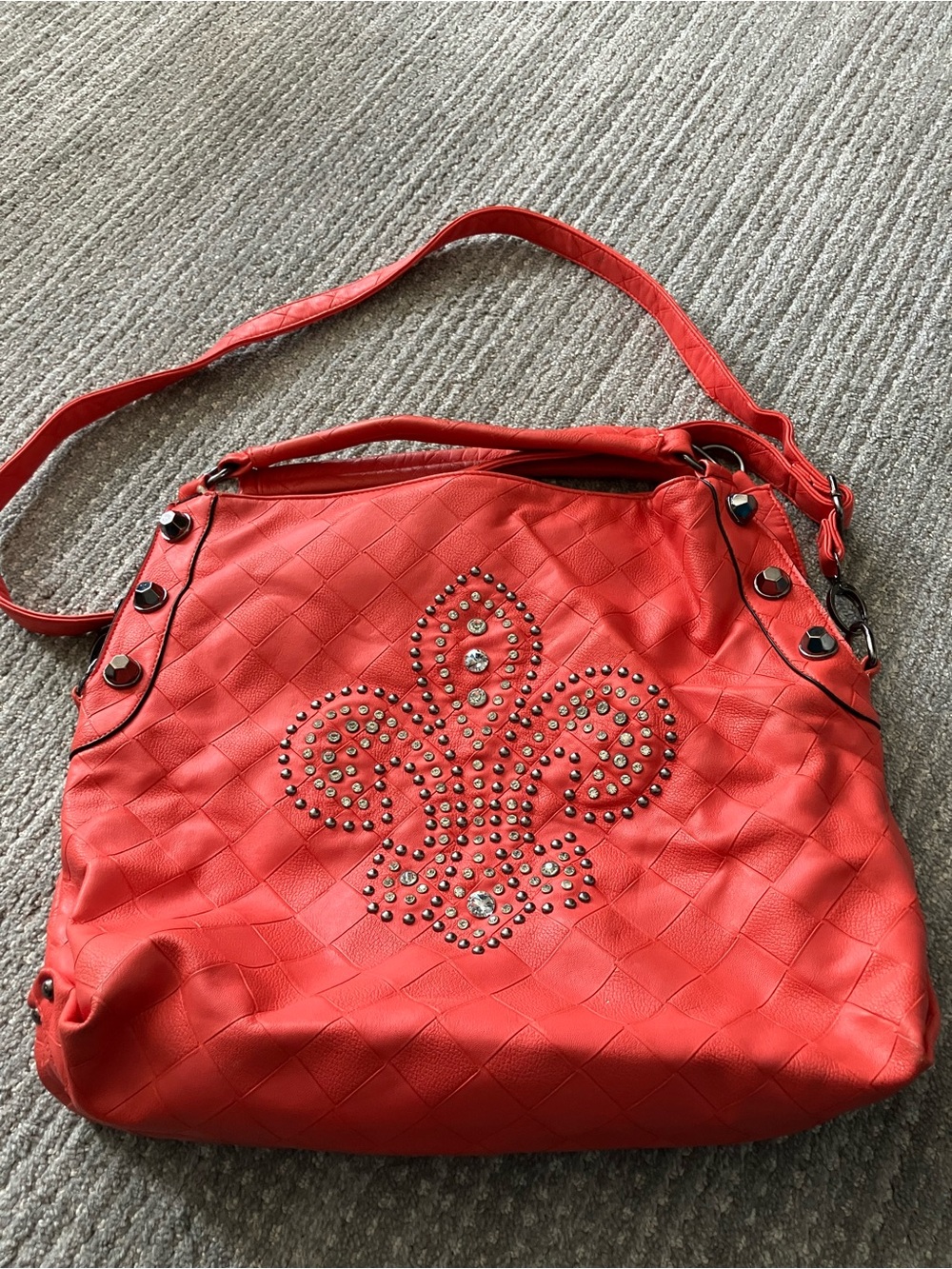 Studded Fleur Shoulder Bag in Rust Red